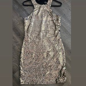 Lulus Gold Sequin Sparkly Large Mini Dress